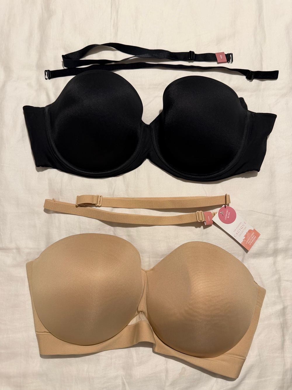Cacique Two-Pack Strapless Convertible Bandeau Bra - Black & Nude